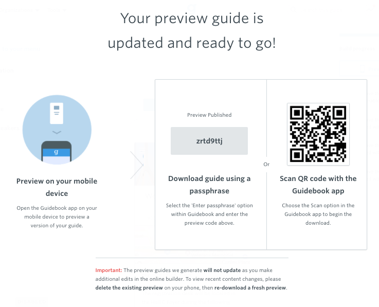 Previewing Your Guide – Guidebook Support